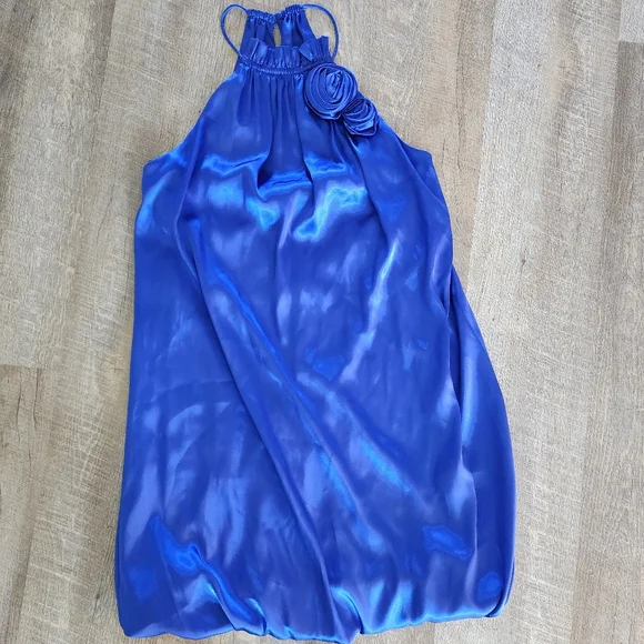 Jump Apparel Blue Satin Halter Dress